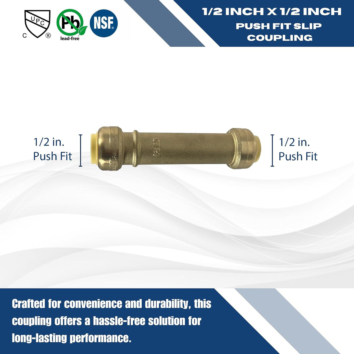 2 Pack XFITTING 1/2" Push Fit Slip Coupling, 1/2" Push to Connect Coupling