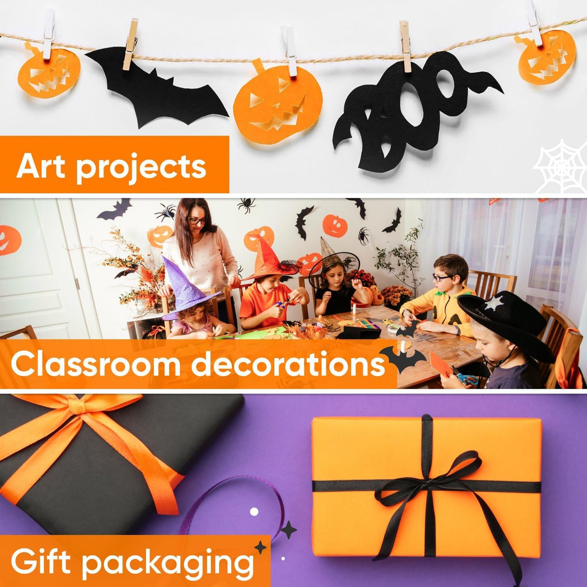 36" x 1200" (100 ft) Halloween Crafts Kraft Paper Rolls Set, 45 Lbs - Orange, Black Kraft Paper - Made in USA Colored