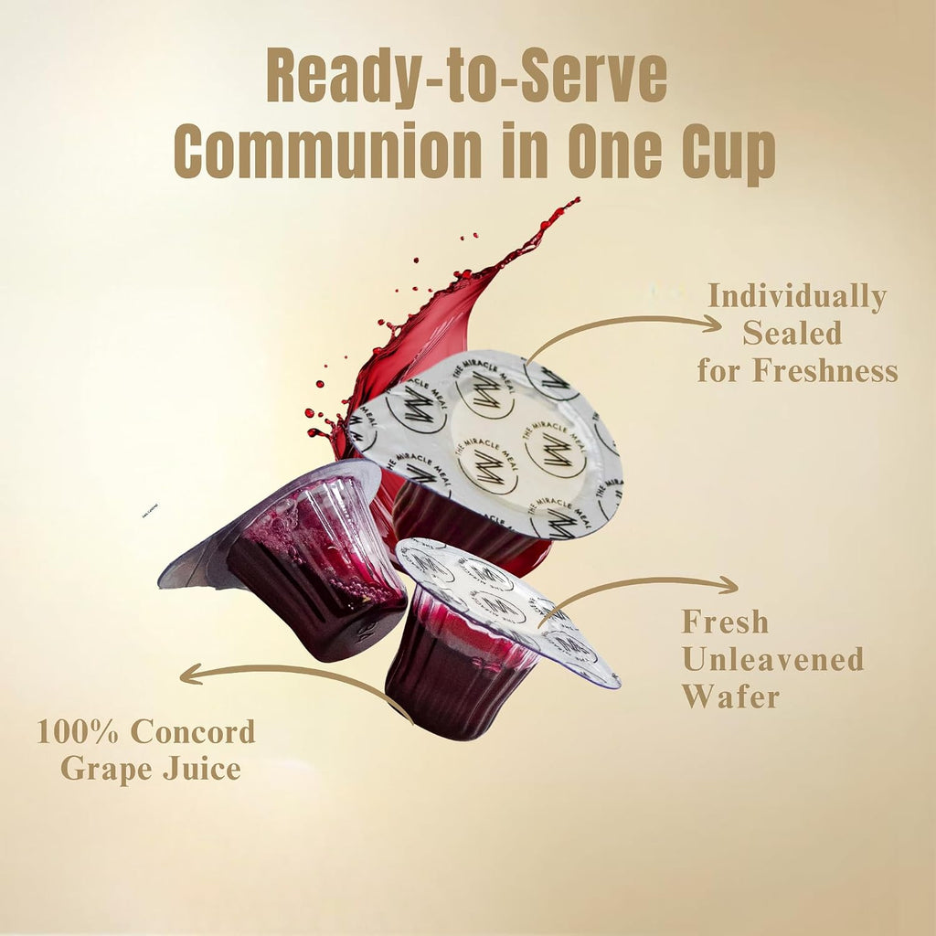 Christmas Edition Communion Cups | The Miracle Meal – 50 Pre-Filled Cups with Juice & Wafer | Celebrate Faith & Joy