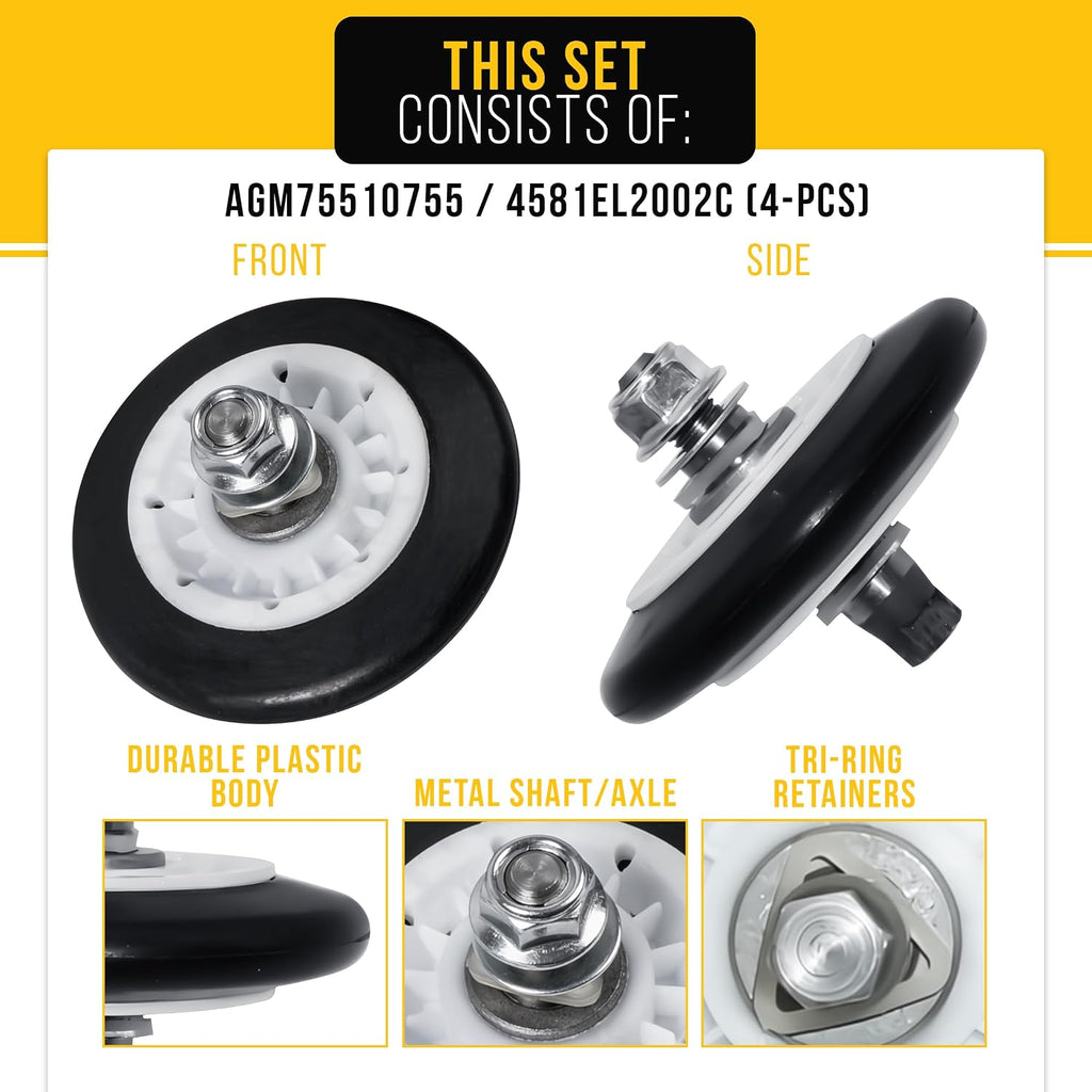 Dryer Rollers Kit for LG DLG7188RM (4-Pack)