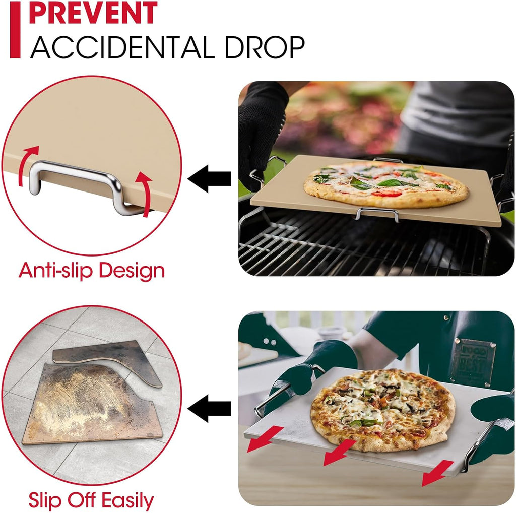 16 x 14 Inch Pizza Stone for Oven and Grill, Comes with Carry Rack