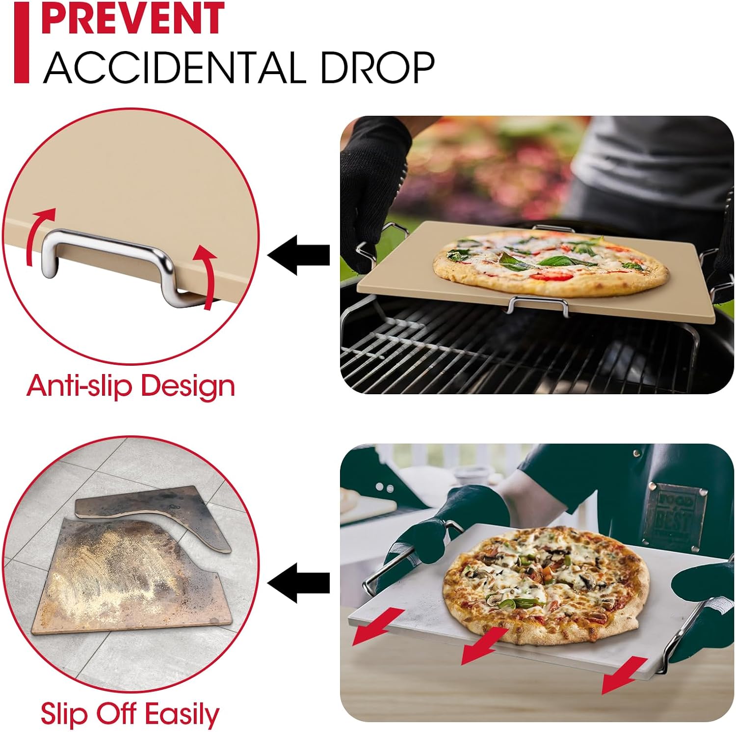16 x 14 Inch Pizza Stone for Oven and Grill, Comes with Carry Rack