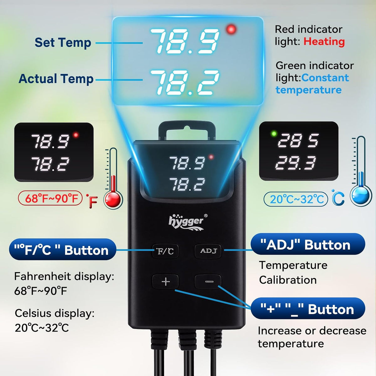 Aquarium Heater,Submersible Fish Tank Heater with External Digital Display, Including Overheat & Leakage Protection
