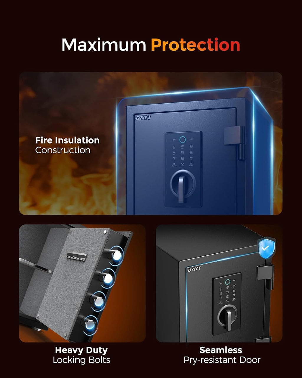 Fireproof Safe, 2.0 Cubic Feet Biometric Fingerprint Fire Proof Safes Box for Home Documents Money, Digital Touchpad