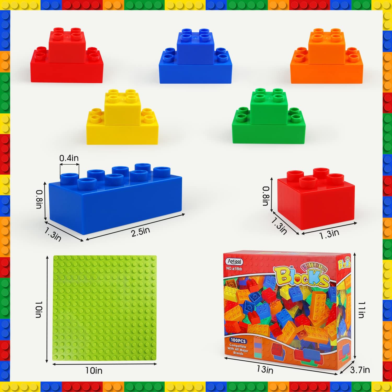 Building Blocks for Kids Toddlers Including a Baseplate, 101-piece Large Classic Building Bricks Set for Kids of All