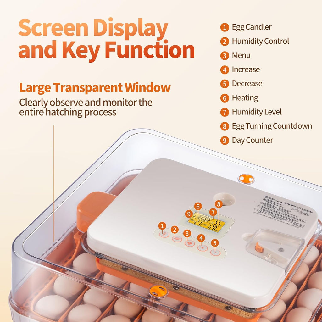 56 Egg Incubators for Hatching Eggs, Automatic Egg Turning and Humidity Temperature Control, Egg Candler, 360°