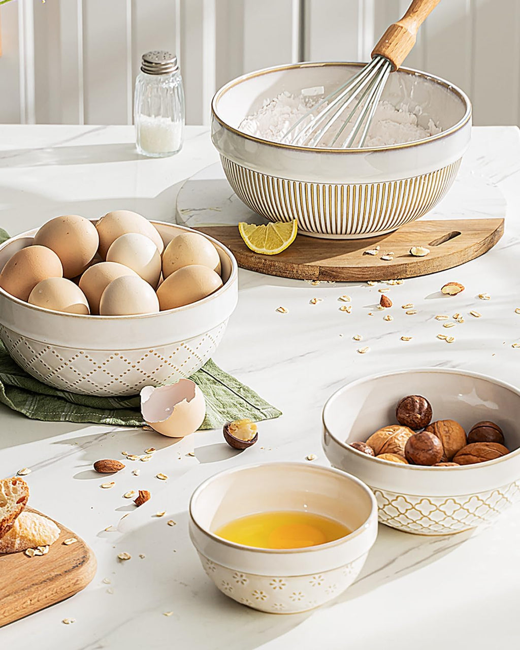 Large Serving Bowls Set of 4, 12/26/42/64 oz Ceramic Stoneware Nesting Bowls Set, Microwave and Dishwasher Safe