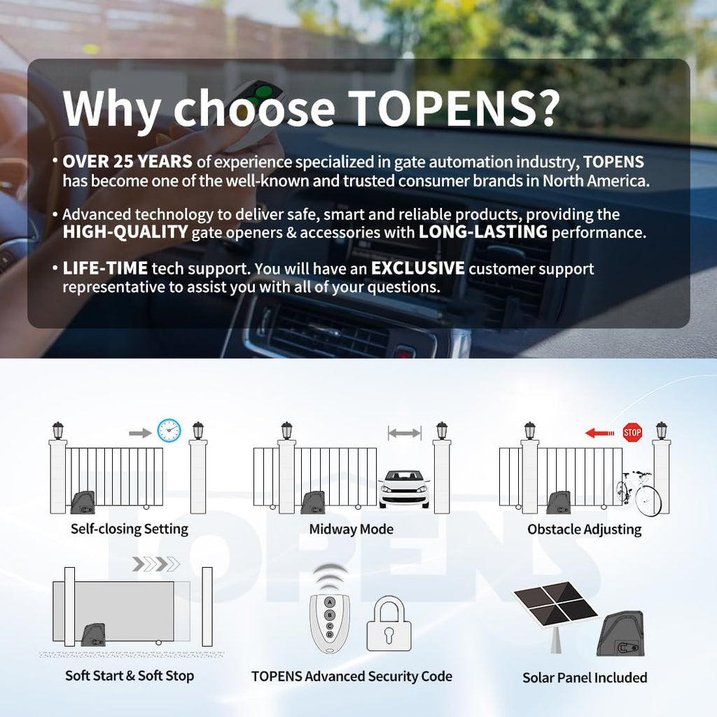 DKR1100ST Solar Sliding Gate Opener Rack Drive Automatic Gate Motor for Heavy Driveway Slide Gates Up to 2600 Pounds
