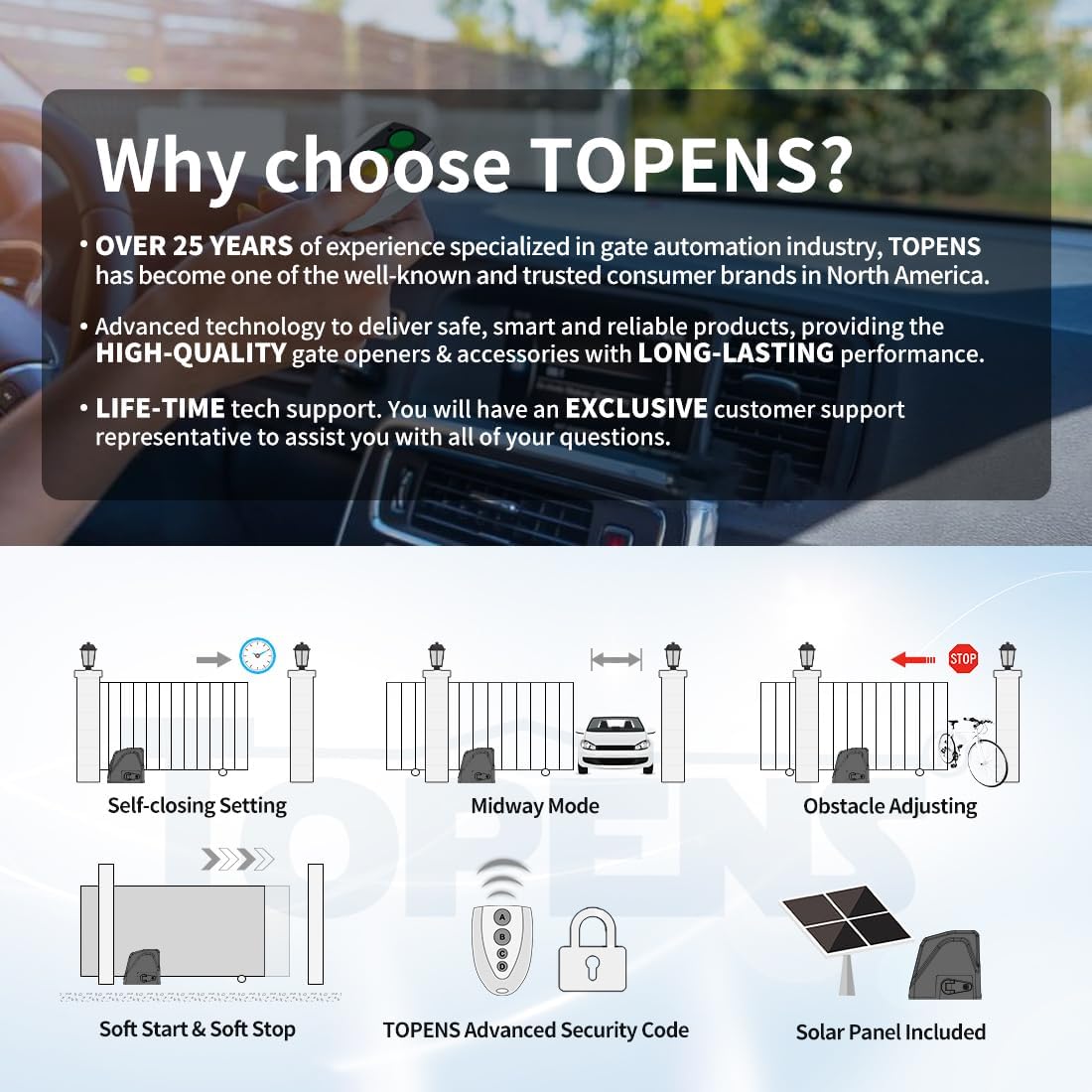 DKR1100ST Solar Sliding Gate Opener Rack Drive Automatic Gate Motor for Heavy Driveway Slide Gates Up to 2600 Pounds