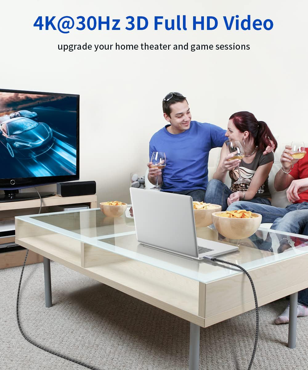 DisplayPort to HDMI Cable 10FT, Uni Directional, DP Source to HDMI Display, UHD 1440P/2K@60Hz, 4K@30Hz, Nylon Cord