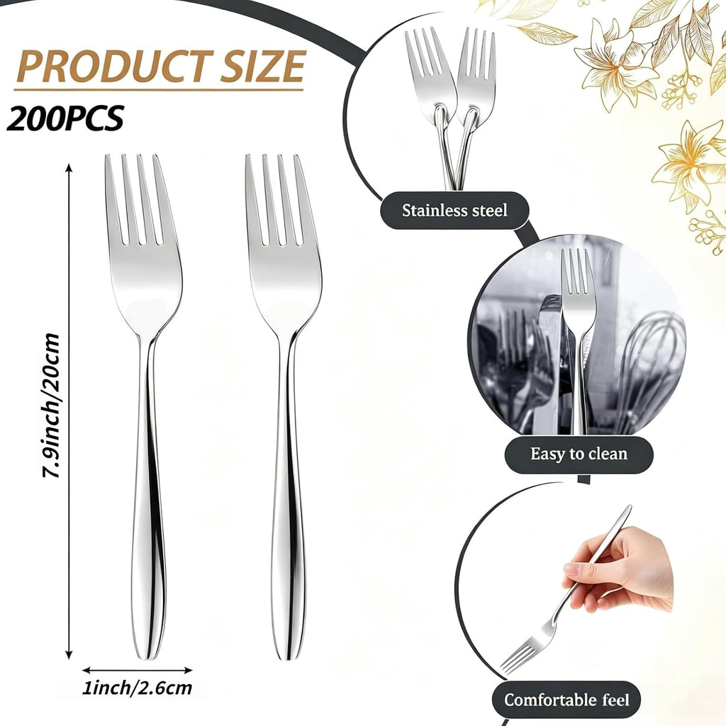 200 PCcs Dinner Forks Bulk, 7.9 Inch Forks Stainless Steel