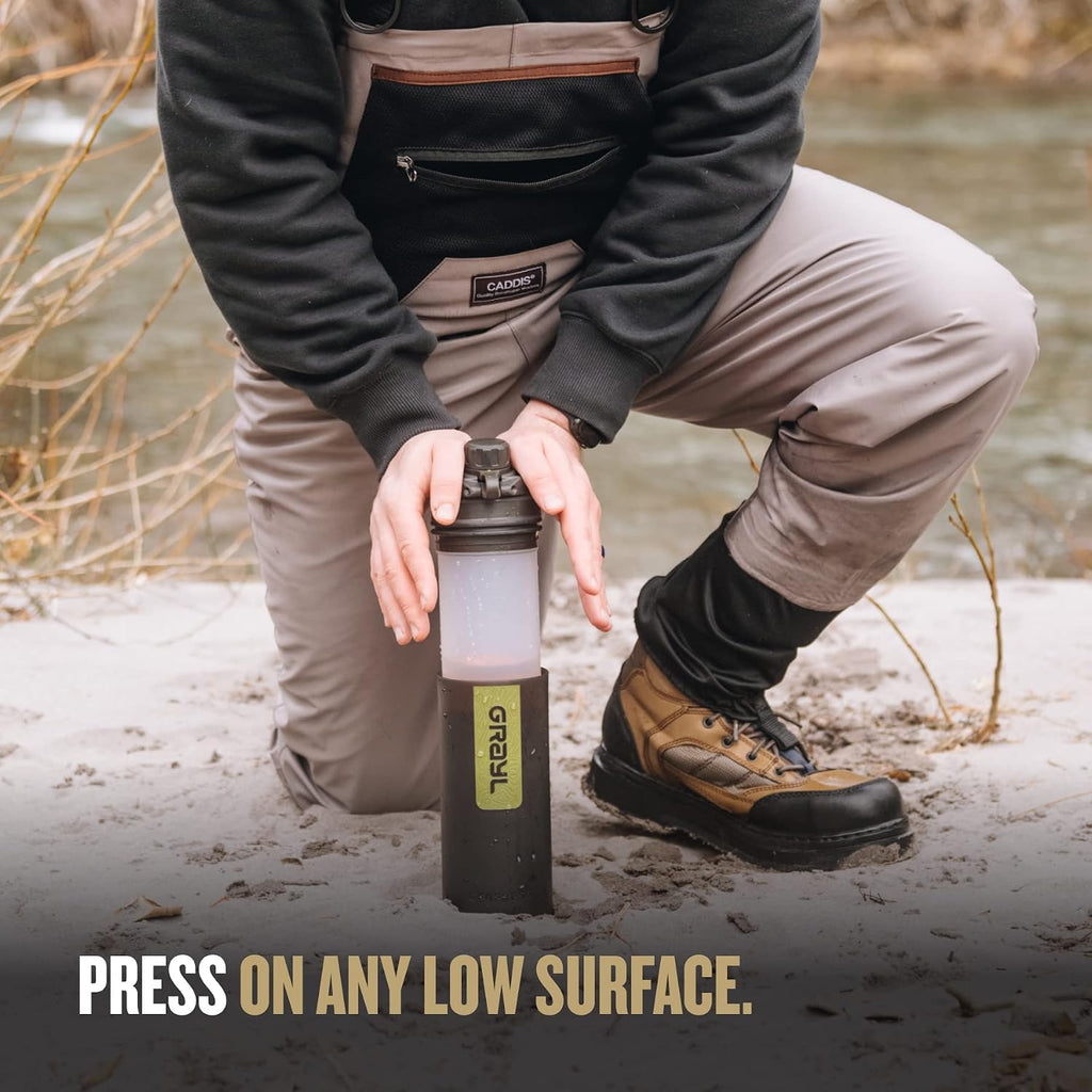 GeoPress 24 oz Water Purifier Bottle - Filter for Hiking, Camping, Survival, Travel (Black Camo)
