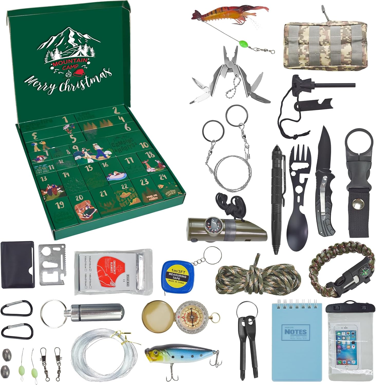 Survival Kit Advent Calendar - 24 Days Christmas Countdown Calendar Emergency Survival Gears Gift for Men Teen Adult