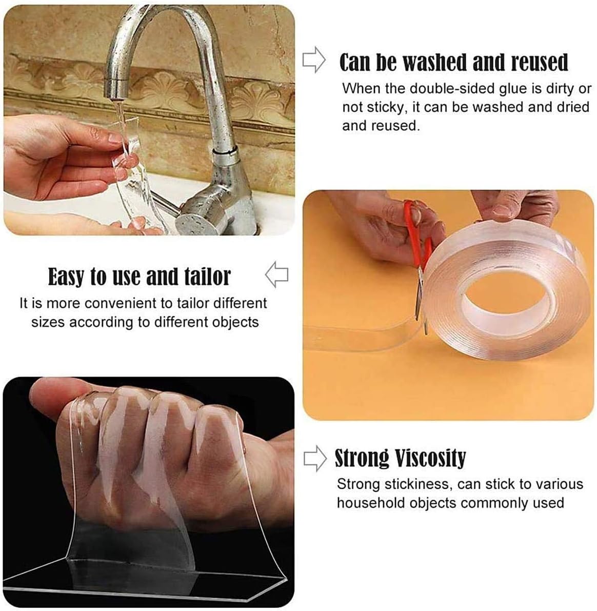 Double Sided Tape Heavy Duty,Multi Purpose Removable Mounting Non-Marking Gel Tape,Fixed Carpet,Kitchen Utensils,LED