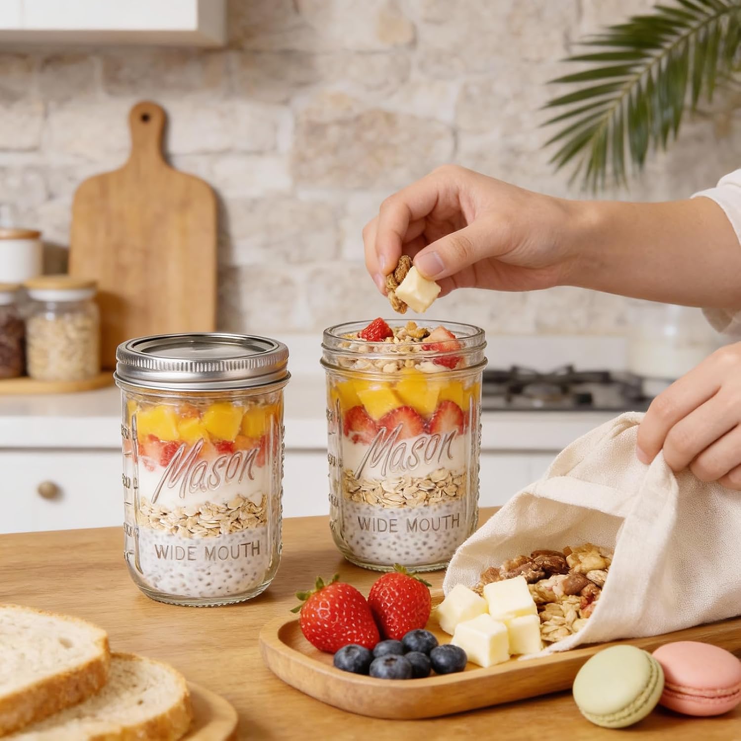 6-Pack Mason Jars 16 oz with Lids – Wide Mouth Glass mason jars, Airtight Leak-Proof canning jars 16 oz for Food