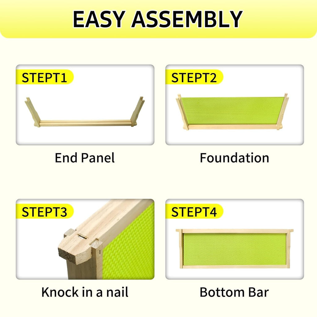 Medium Super Bee Frames with Food Grade Wax Foundations | 10 Pack, Unassembled Wood Bee Hive Frames, Beeswax Coated