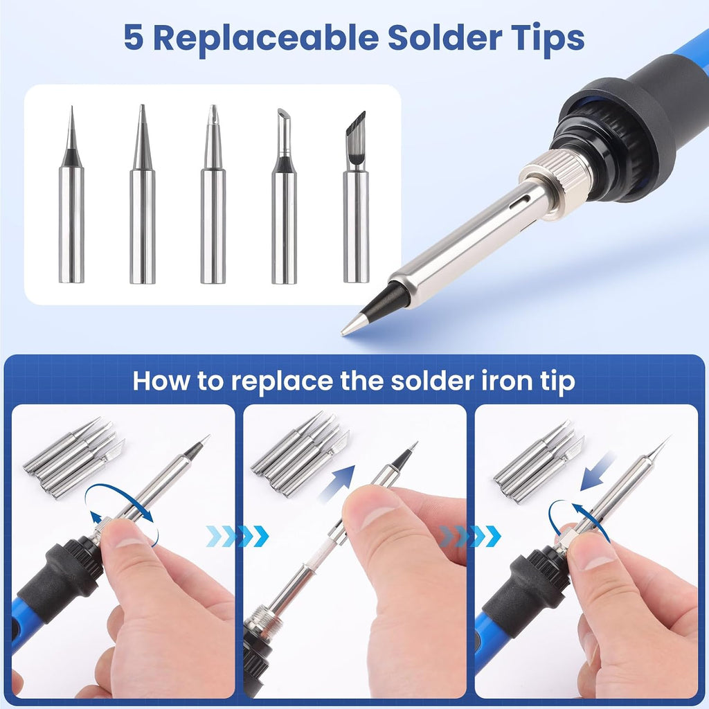 Multi-in-1 Soldering Iron Kit Temp 392℉-842℉ for Electronics DIY | 110V US Plug, 80W Soldering Iron, 5 Soldering