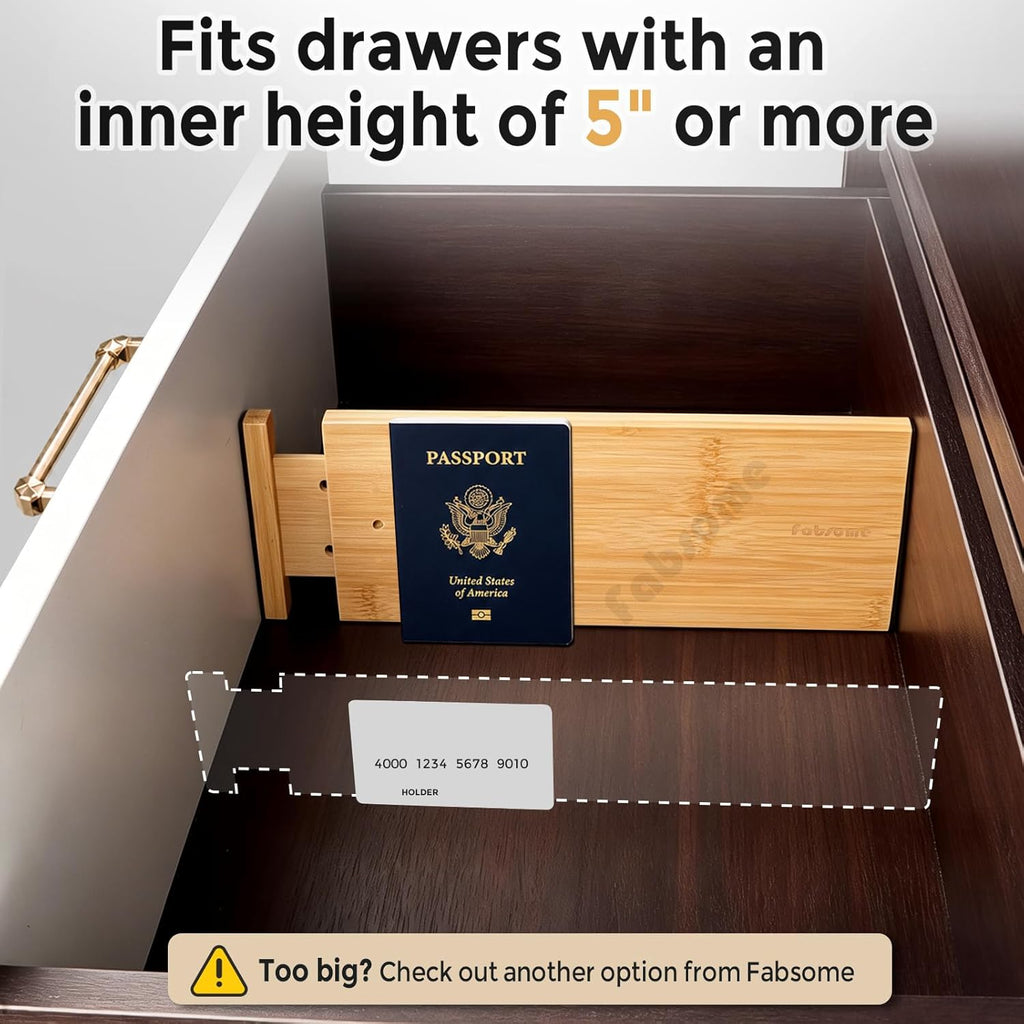 Dresser Drawer Organizers 6 Pack, 4.65'' High Adjustable from 12.5-17‘’ Bamboo Drawer Dividers for Clothing Baby