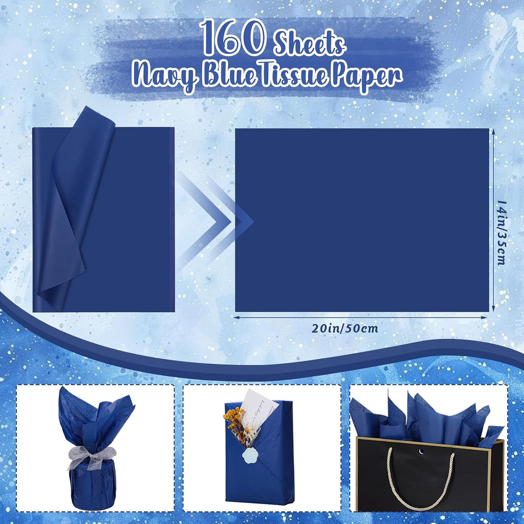 160 Sheets Navy Tissue Paper for Gift Bags 20 X 14 Inches