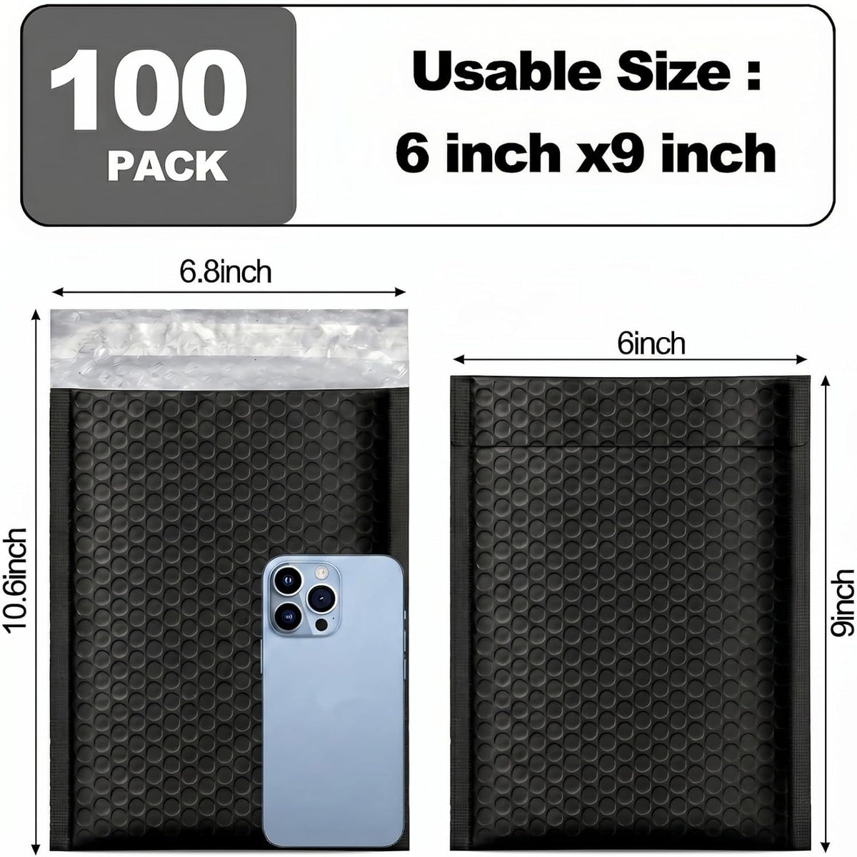 100 Pack Bubble Mailers 6x10", Usable Size 6x9" Self Seal Padded Envelopes Opaque Poly Wrap Bubble Bags Waterproof