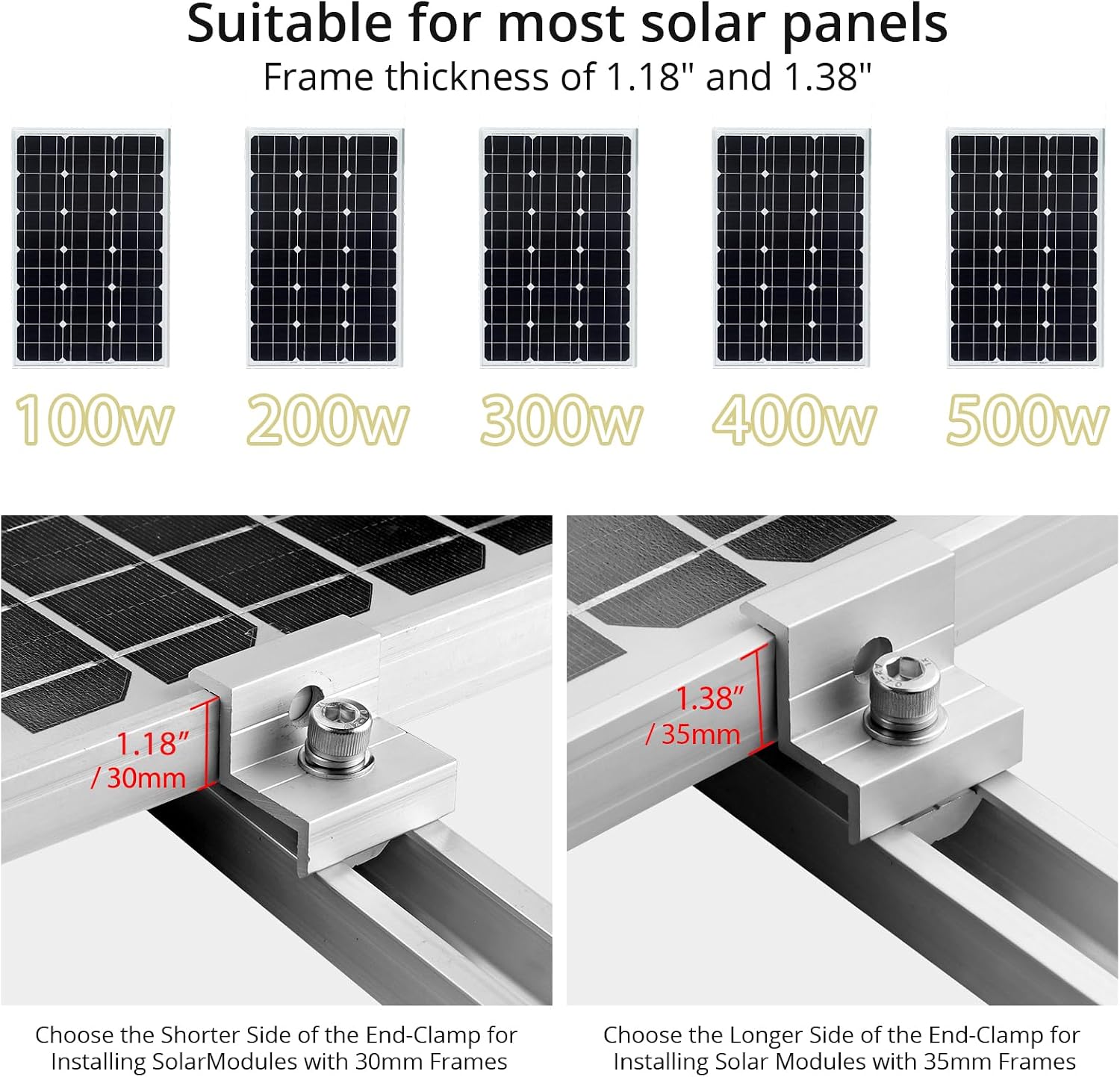 Solar Panel Roof Mounting Kit, 7.87" Aluminium Solar Rail & Clamps | Solar Panel Bracket For Thickness 30/35 mm