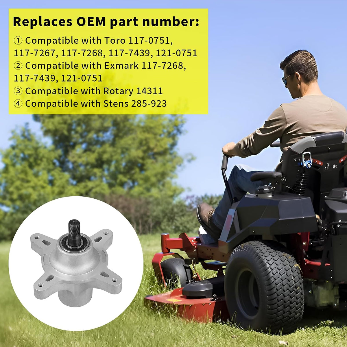 117-7439 Spindle Assembly Fits to ro TimeCutter 42 and 50 Inch 5000 5060 4225 4235 4250, Ex Mark Quest 42 and 50 Inch Decks, Replaces 117-7268 117-7267 121-0751 and 139-3214, 1 Pack