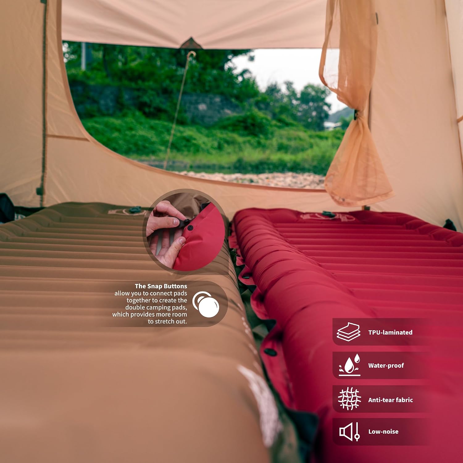 Camping Sleeping Pad with Built-in Pump & Pillow, 5-Inch Thick, 27-Inch Wide, Ultralight Inflatable Camp Mat with