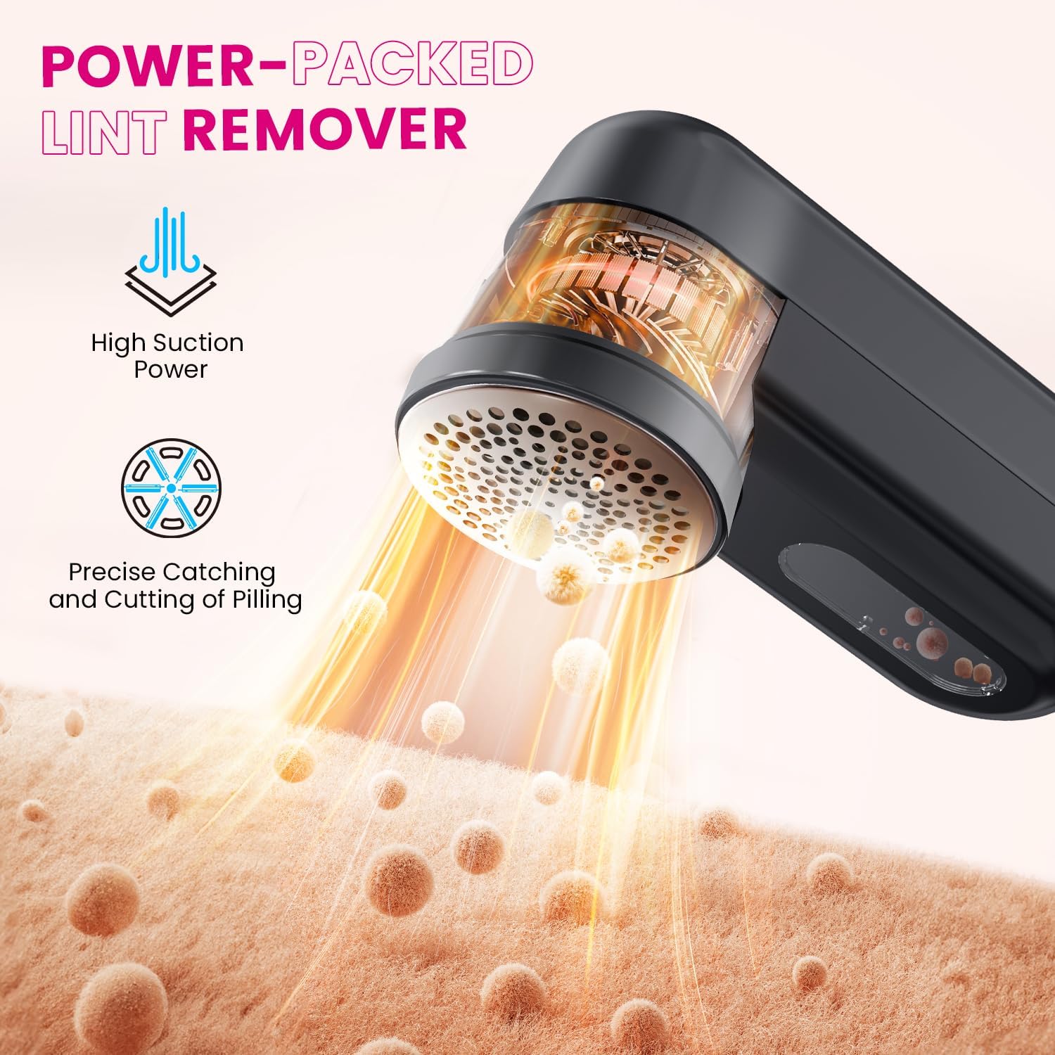 Fabric Shaver, Ziitty Lint Remover for Clothes, Type-C Rechargeable Lint Shaver with LCD Display & 6-Blade, Sweater