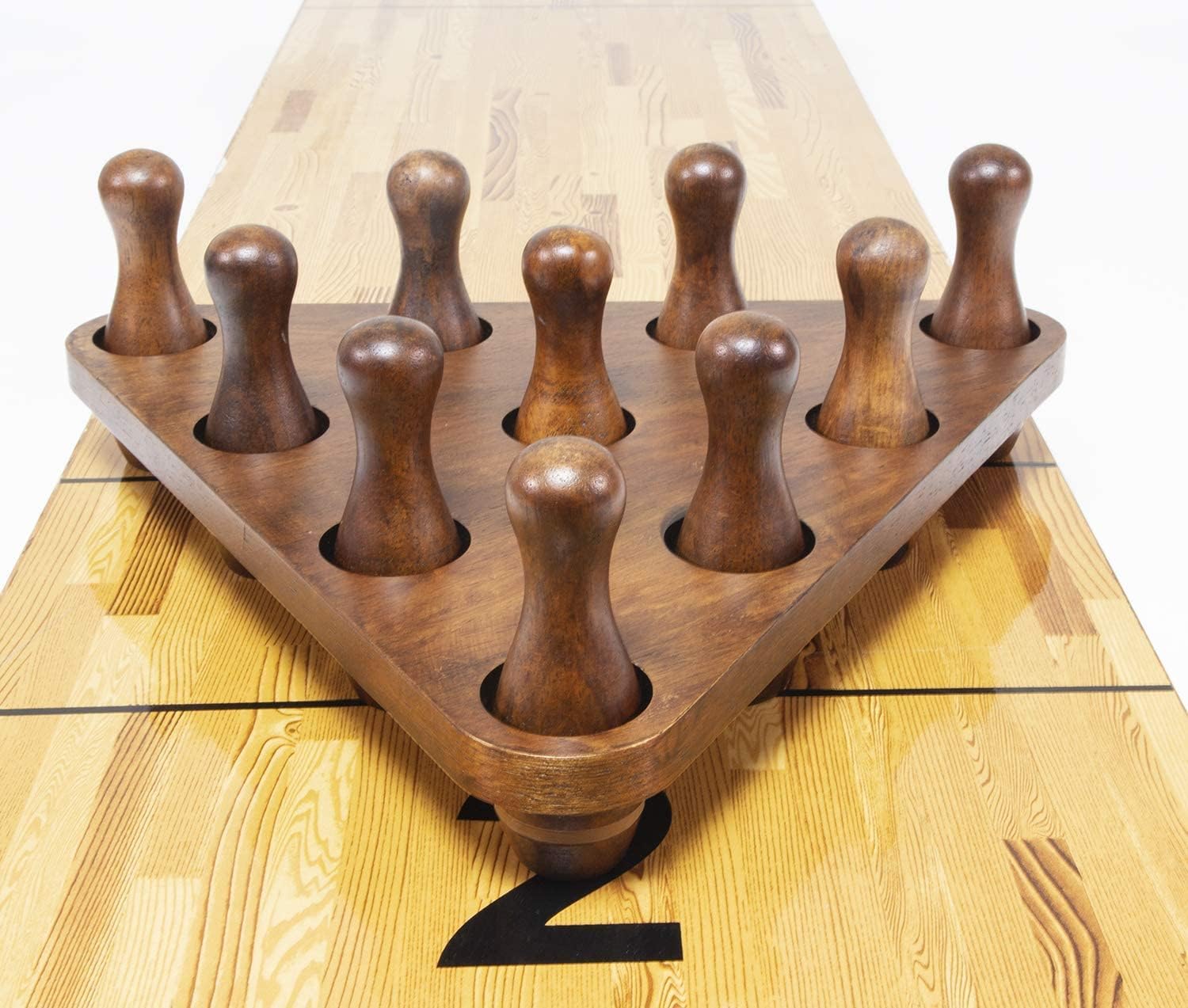 Shuffleboard Bowling Pin Set with 10 Pcs Premium Hardwood Bowling Pins Durabel Triangular Pinsetter Resin Bowling