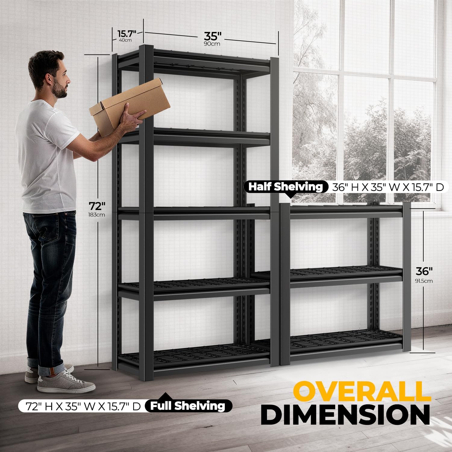 5-Tier Storage Shelves, 72" H Heavy Duty(3000LBS Capacity) Adjustable Garage Shelving, Metal Storage Utility Rack