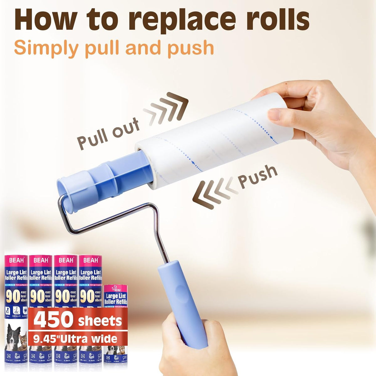 Lint Roller for Pet Hair Extra Sticky,10 Years Lifespan,9.45''/6.3" Pet Hair Removal Tool Roller for Pet Dog Cat Hair