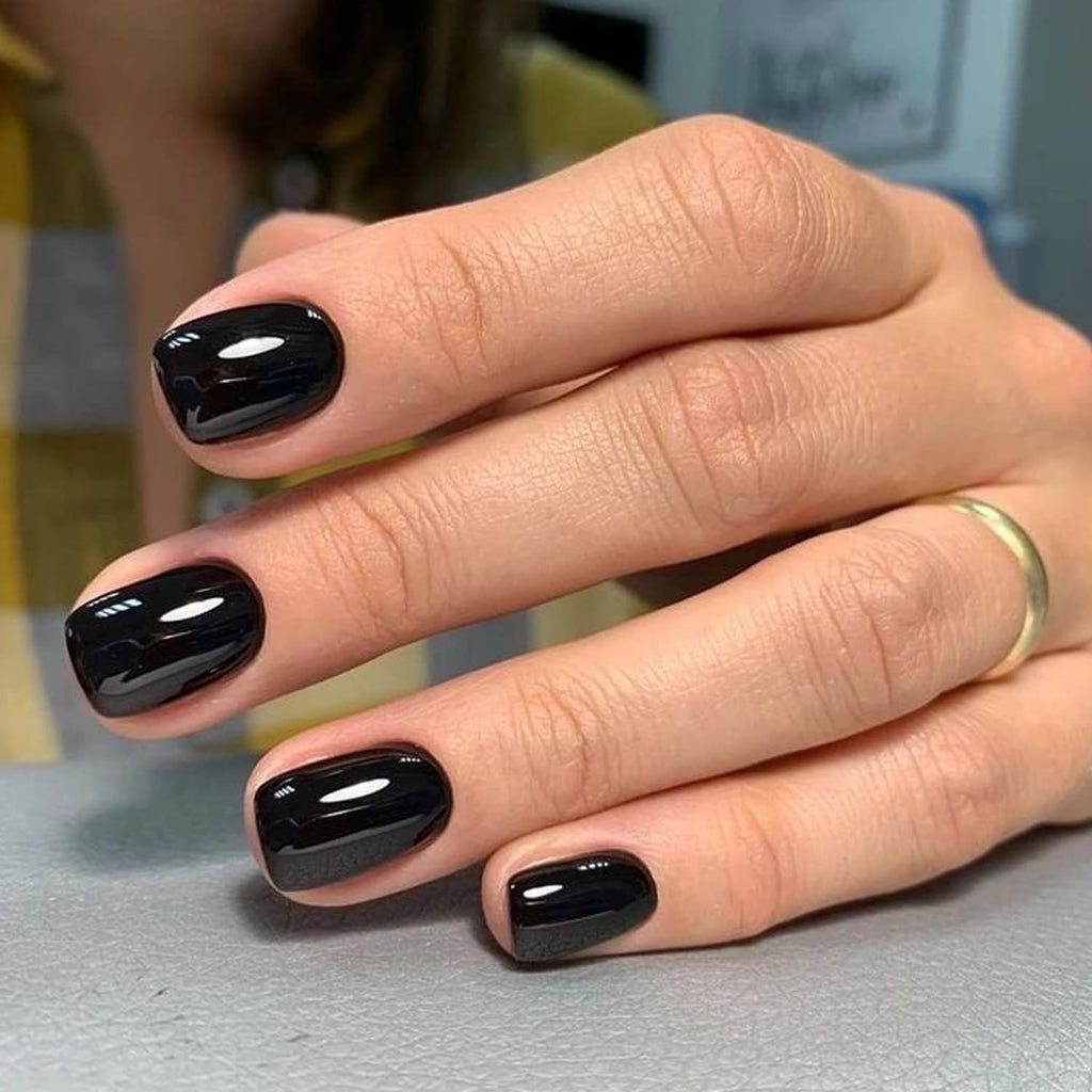 Black Press on Nails Short Square Fall Halloween Fake Nails