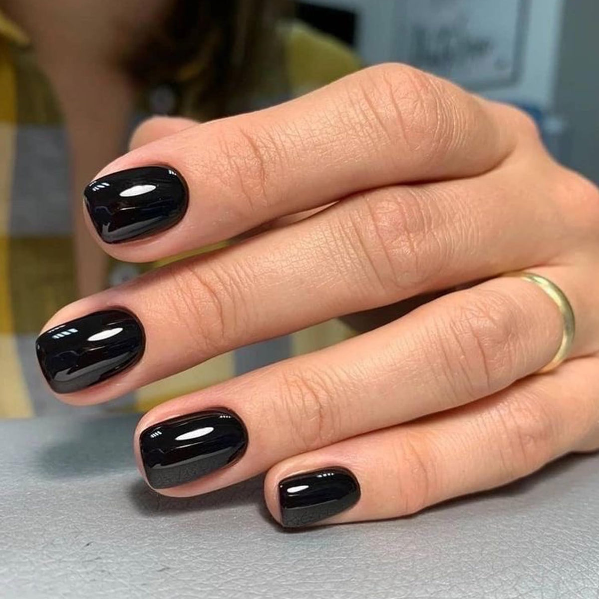 Black Press on Nails Short Square Fall Halloween Fake Nails