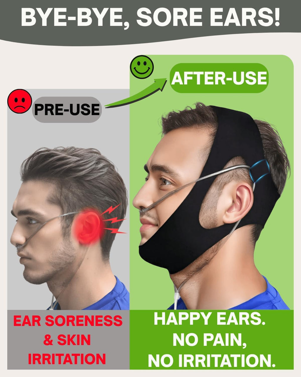 Nasal Cannula Holder for Sleeping, Adjustable Headband to Keep Nasal Cannulas for Oxygen in Place, Chin Strap for