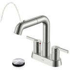 Brushed Nickel Pull Down Centerset Bathroom Faucet 2 Handle 3 Hole