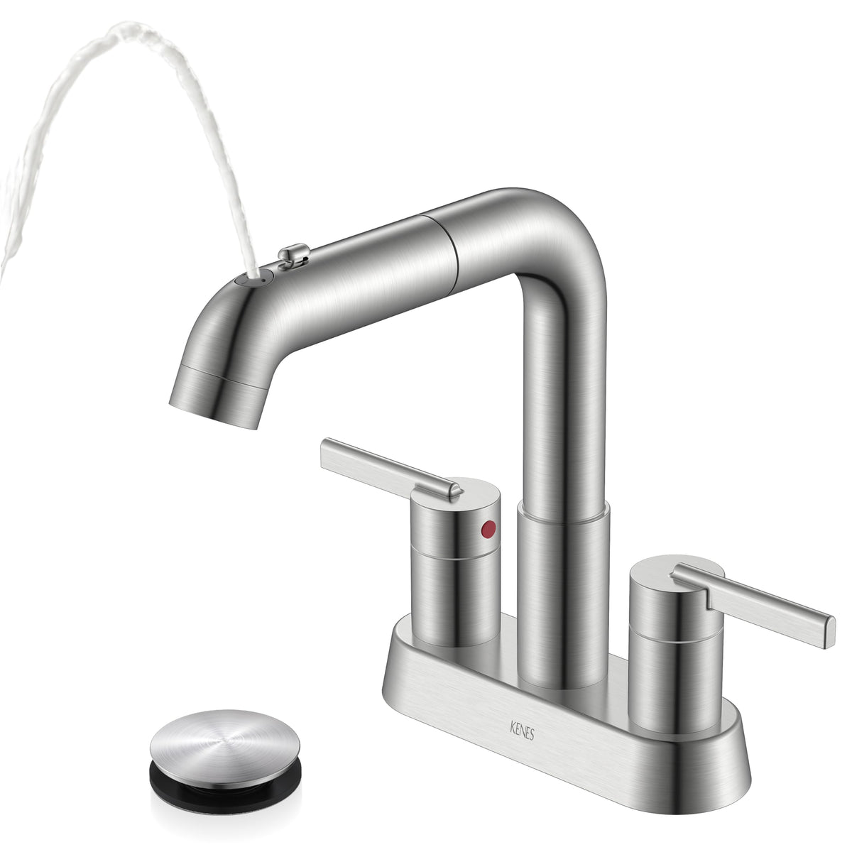 Brushed Nickel Pull Down Centerset Bathroom Faucet 2 Handle 3 Hole