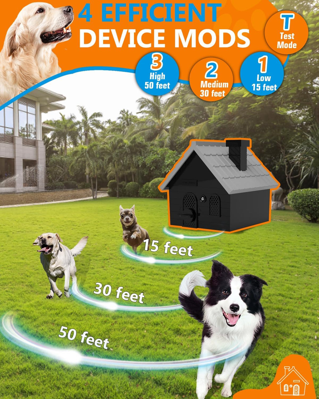 Dog Barking Control Devices, Anti Barking Device Ultrasonic Dog Barking Deterrent with 4 Modes, Stop Barking Dog