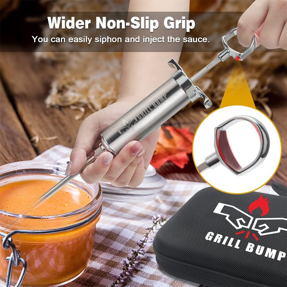 Meat Injector Syringe Kit with 3 Professional Marinade Injector Needles and Travel Case for BBQ Grill Smoker, Turkey