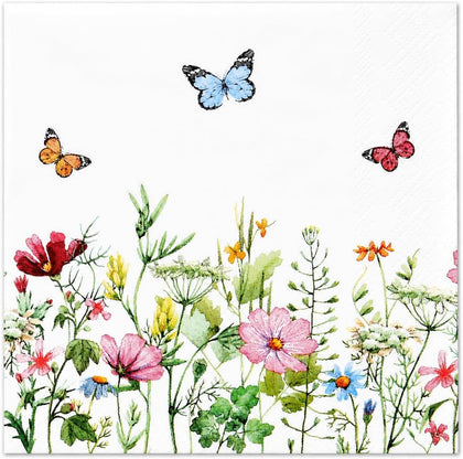Wildflower Floral Cocktail Napkins, 100 Pack Butterfly Dessert Paper Napkin