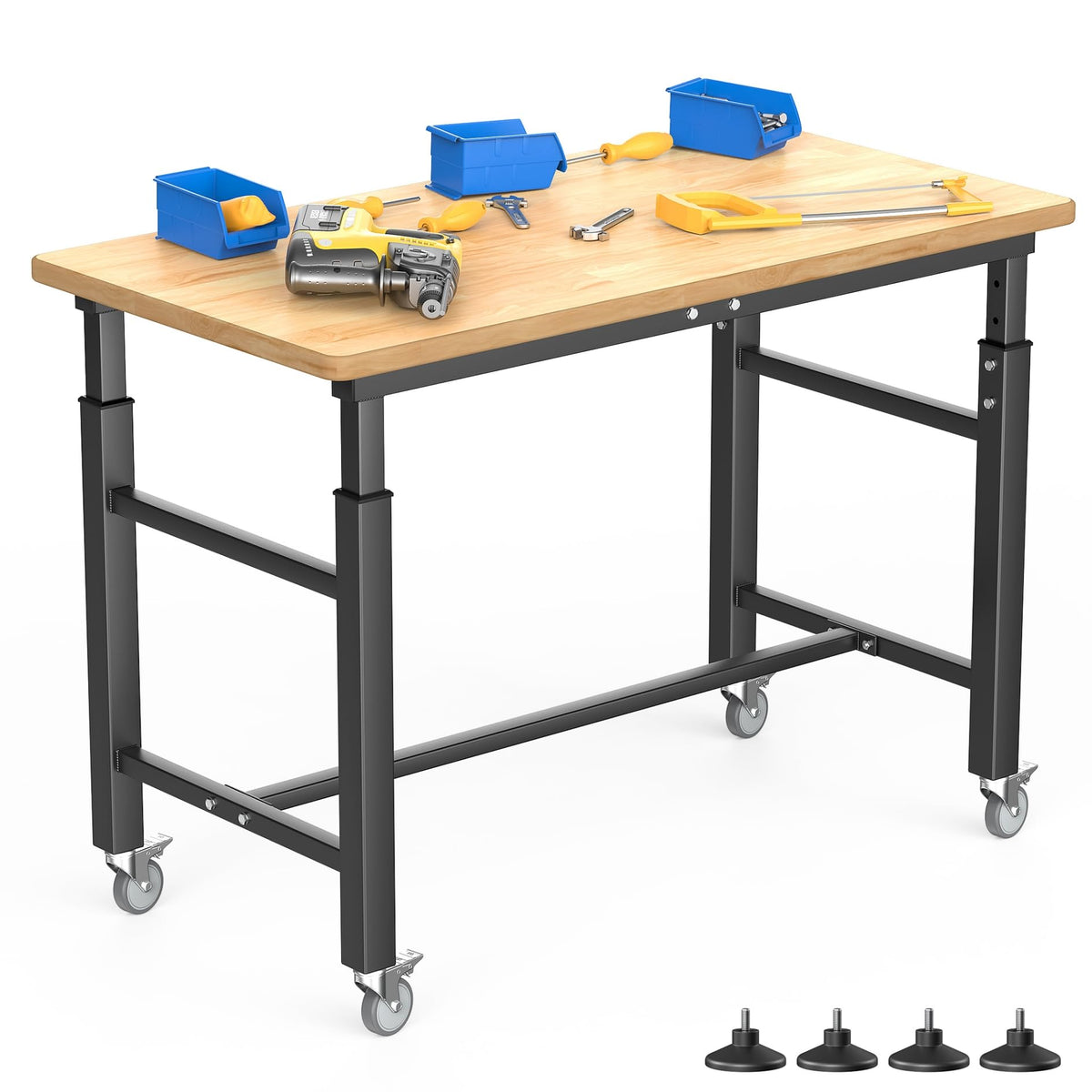 Heavy Duty Rolling Adjustable Height Workbench 42" x 20" for Garage