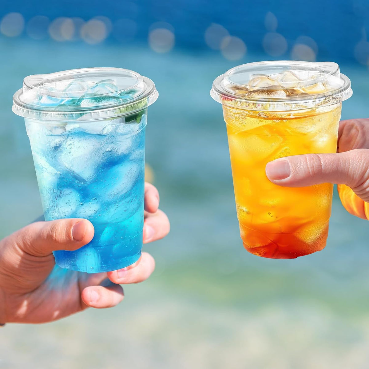 100 Pack 16 oz Clear Plastic Cups with Sip Lids, Iced Coffee Cups