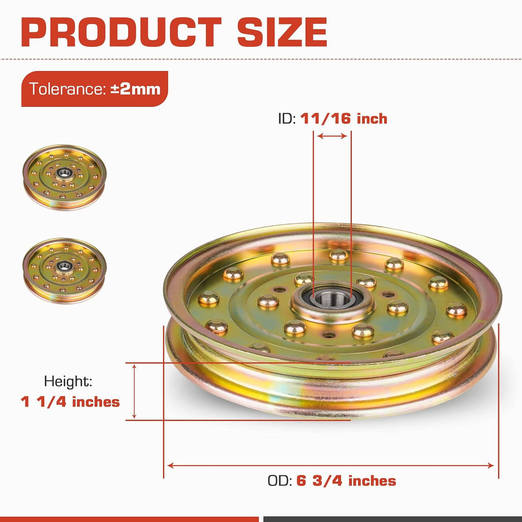 1-633109 116-4667 Flat Idler Pulley for Exmark Toro Lazer Z Z400 Z500 Z553 Z580 Z Master 52" 60" 72" Deck, Replace for 126-7685 132-9424, Fit for AC AS ASX HP LC XP XS Series Lawn Mower (2 Pack)