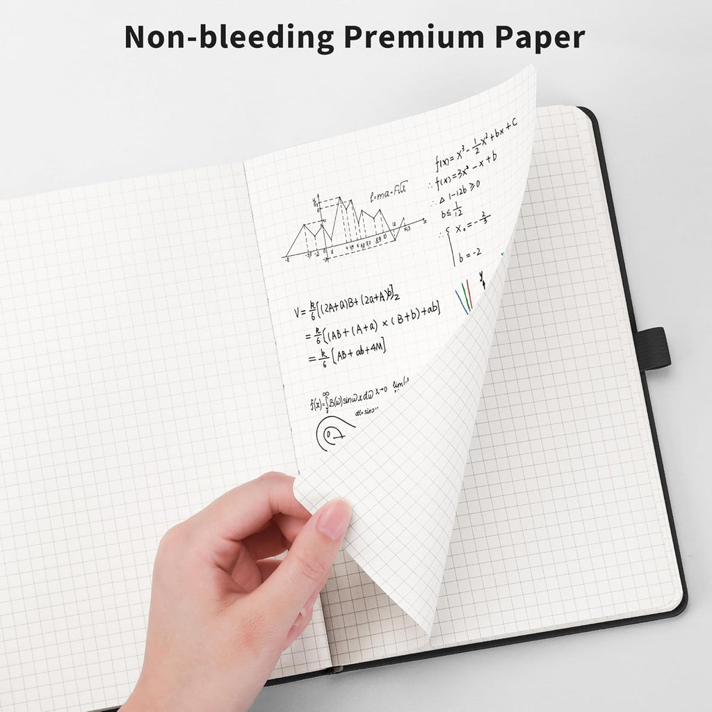 Graph Grid Paper Notebook, 192 Pages, A5 Medium Size (5.7'' x 8.3''), 5 Squares per Inch, Leather Hardcover, 100 GSM