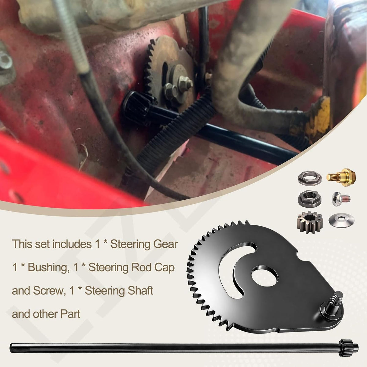 938-05078 Steering Rod Shaft with Bushing & 617-04094 Steering Gear Kit for MTD/Troy-Bilt/Craftsman Lawn Mower