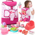 Baby Doll Accessories Playset, Baby Doll Care Toys with Changing Bag Backpack Feeding Set Doll Nappies Bottle Bath