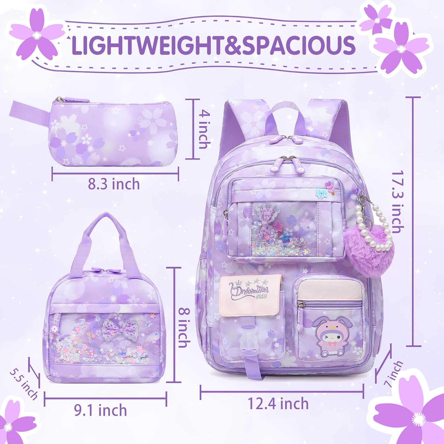 Lovely Girls Backpack School Bag for Students Kids Book Bag with Multiple Pockets Splash-proof Children's