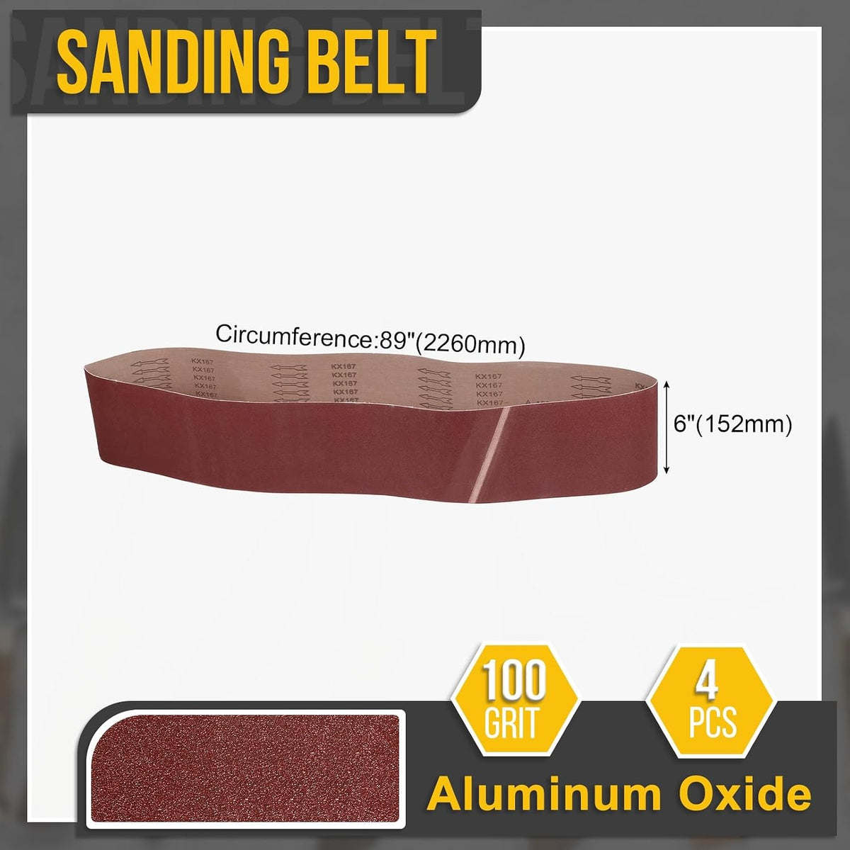 6 x 89 Inch Sanding Belts, 4 Pcs 100 Grit Belt Sander Paper