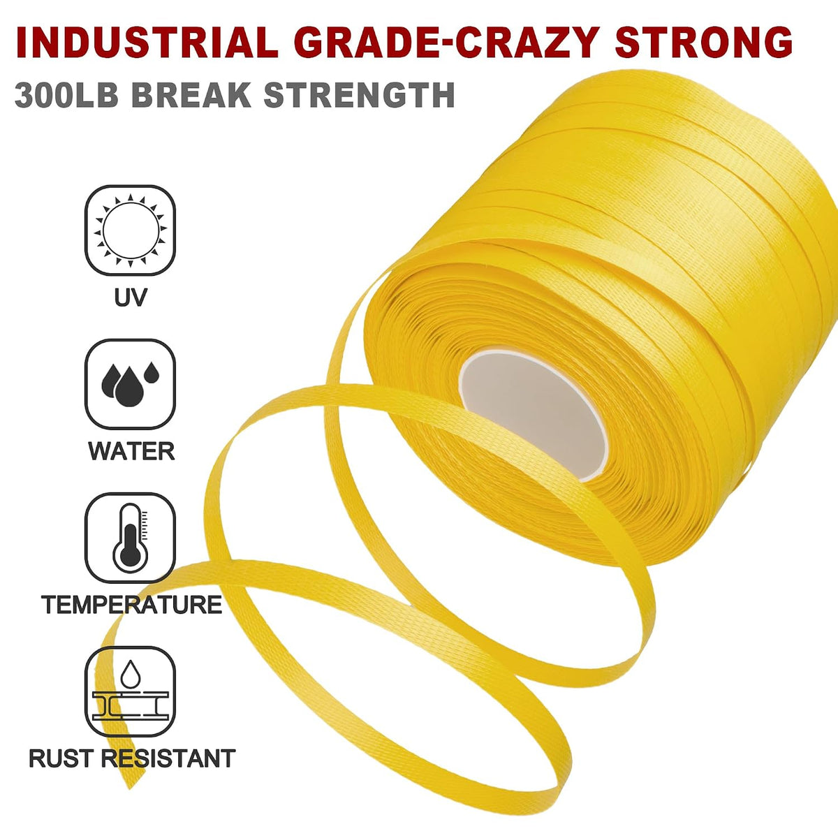 Heavy Duty Packaging 1/2" x 1000’ Polypropylene (PP) Strapping and 100 pcs Plastic Buckles with Self Dispensing Box