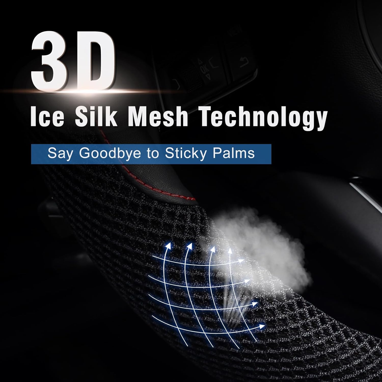 15 inch Steering Wheel Cover, Cooling Ice Silk Mesh with Microfiber Leather, Ultra Breathable, Anti Slip Car Grip