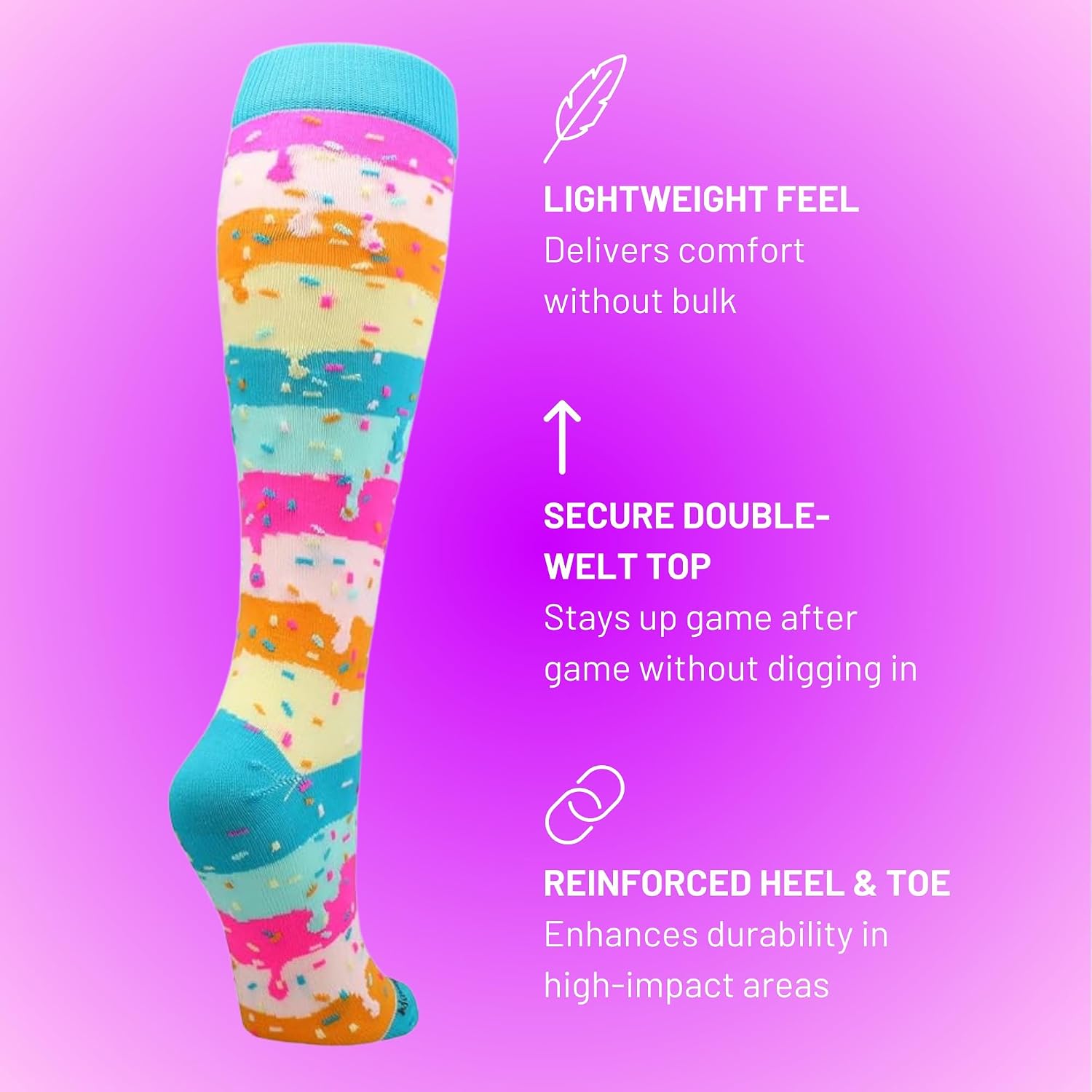 Rainbow Sprinkle Over the Calf Sports Socks – Fun & Colorful Athletic Socks for Girls, Boys, Women & Youth